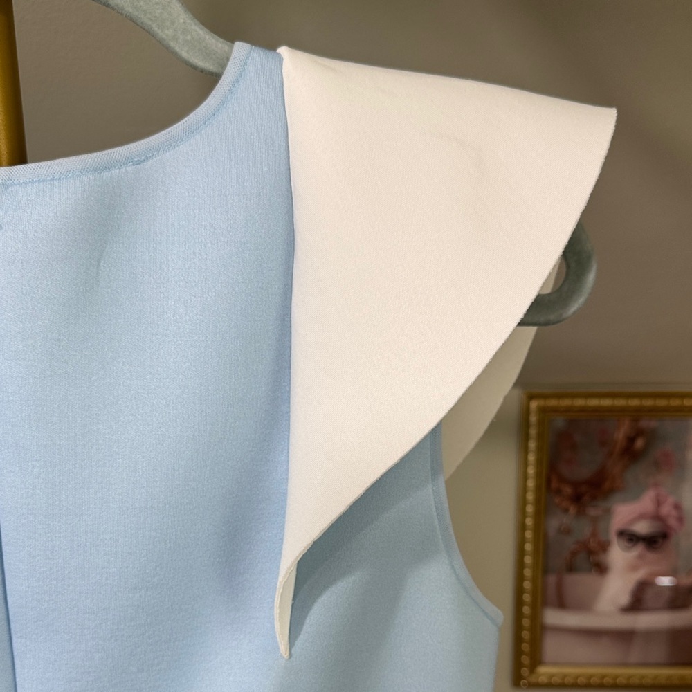 NWOT Scuba Sleeveless Nero Jatin Varma Light Blue White Ruffle Midi Dress - Picture 7 of 10